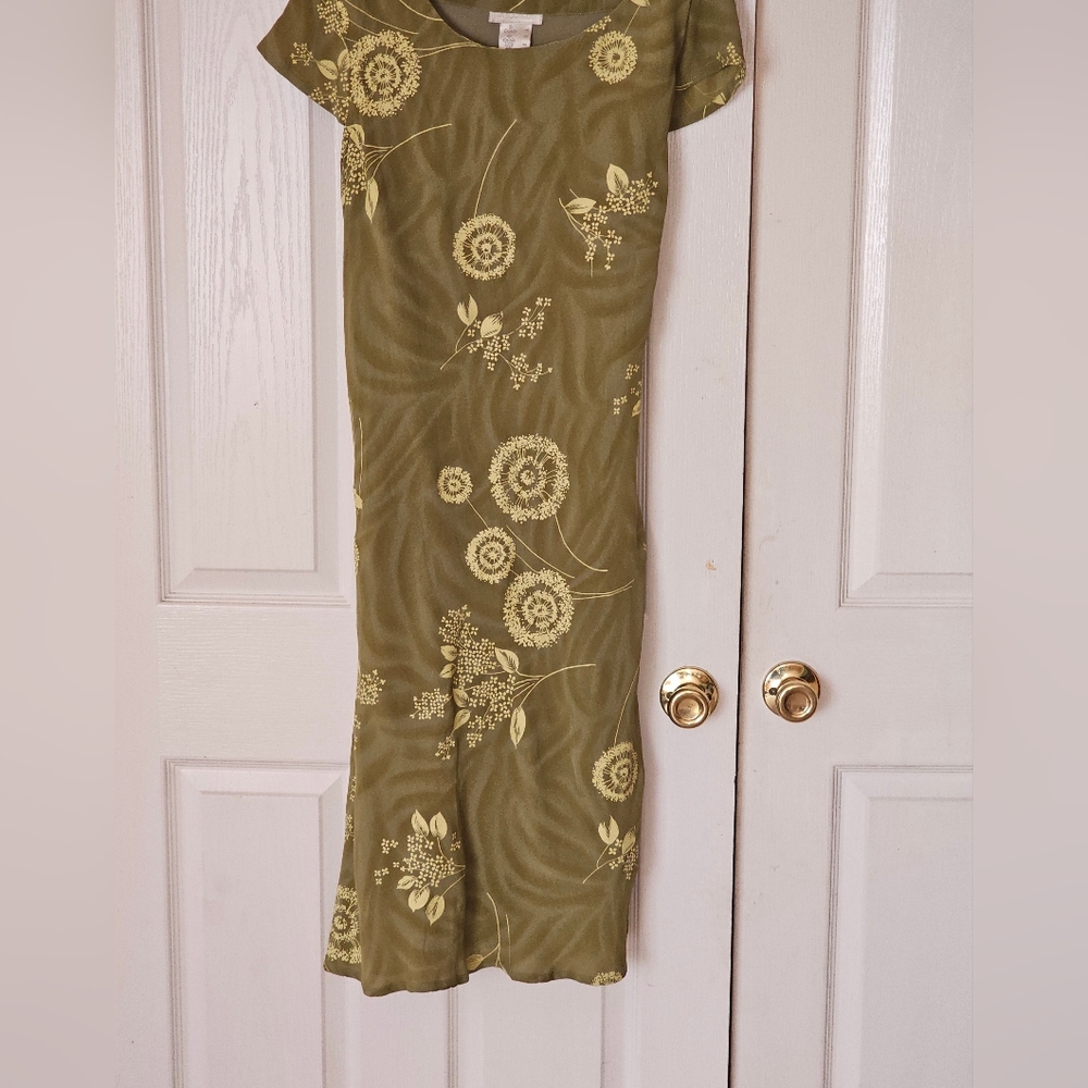 La Boutique Floral Olive Green Dress